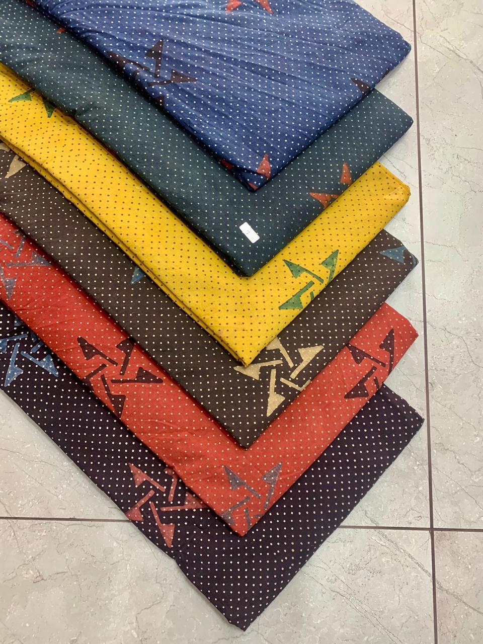 Ajrakh pure cotton handblock printed fabric with multicolour floral big butta motifs